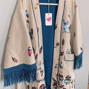 Colorful Fringe Robe in Teal and Rainbow